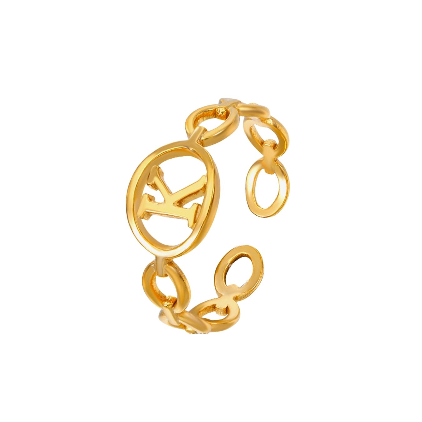Adjustable Initial Ring "Linked Circle"