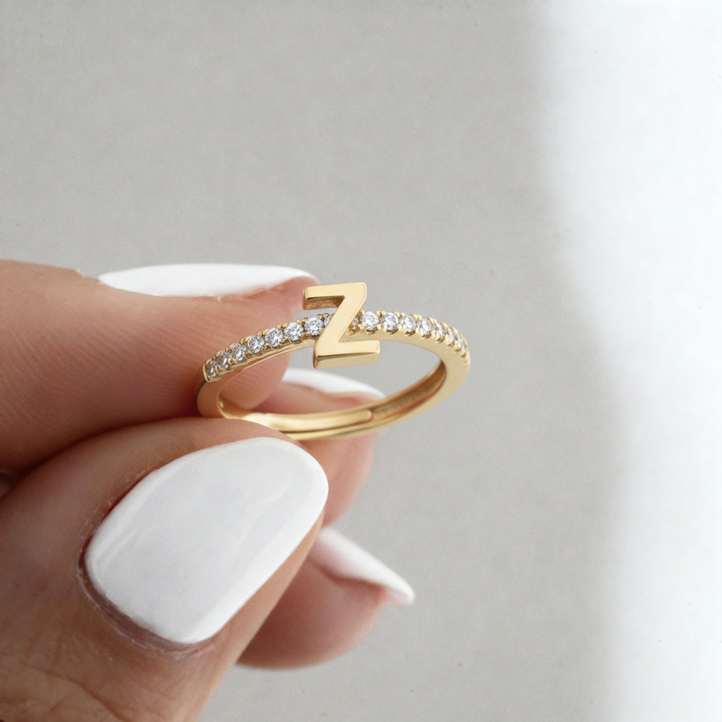 Adjustable Initial Ring "Sparkle"