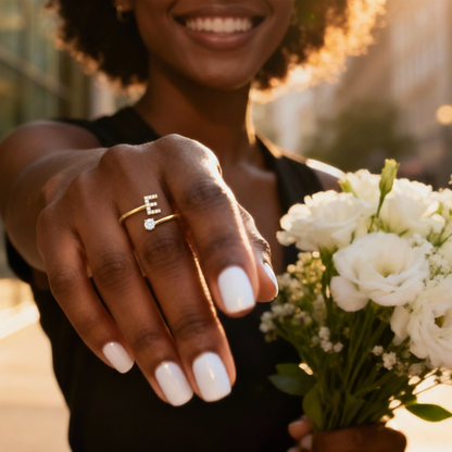 Adjustable Initial Ring "Classic" with card message & gift box