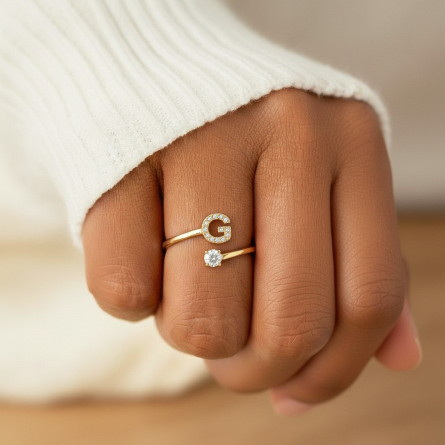 Adjustable Initial Ring "Classic" with card message & gift box