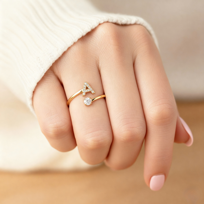 Adjustable Initial Ring "Classic" with card message & gift box