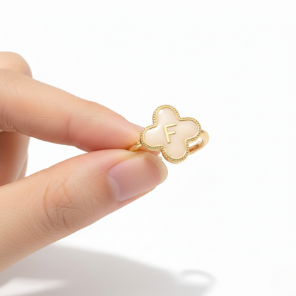 Adjustable Initial Ring "Clover"