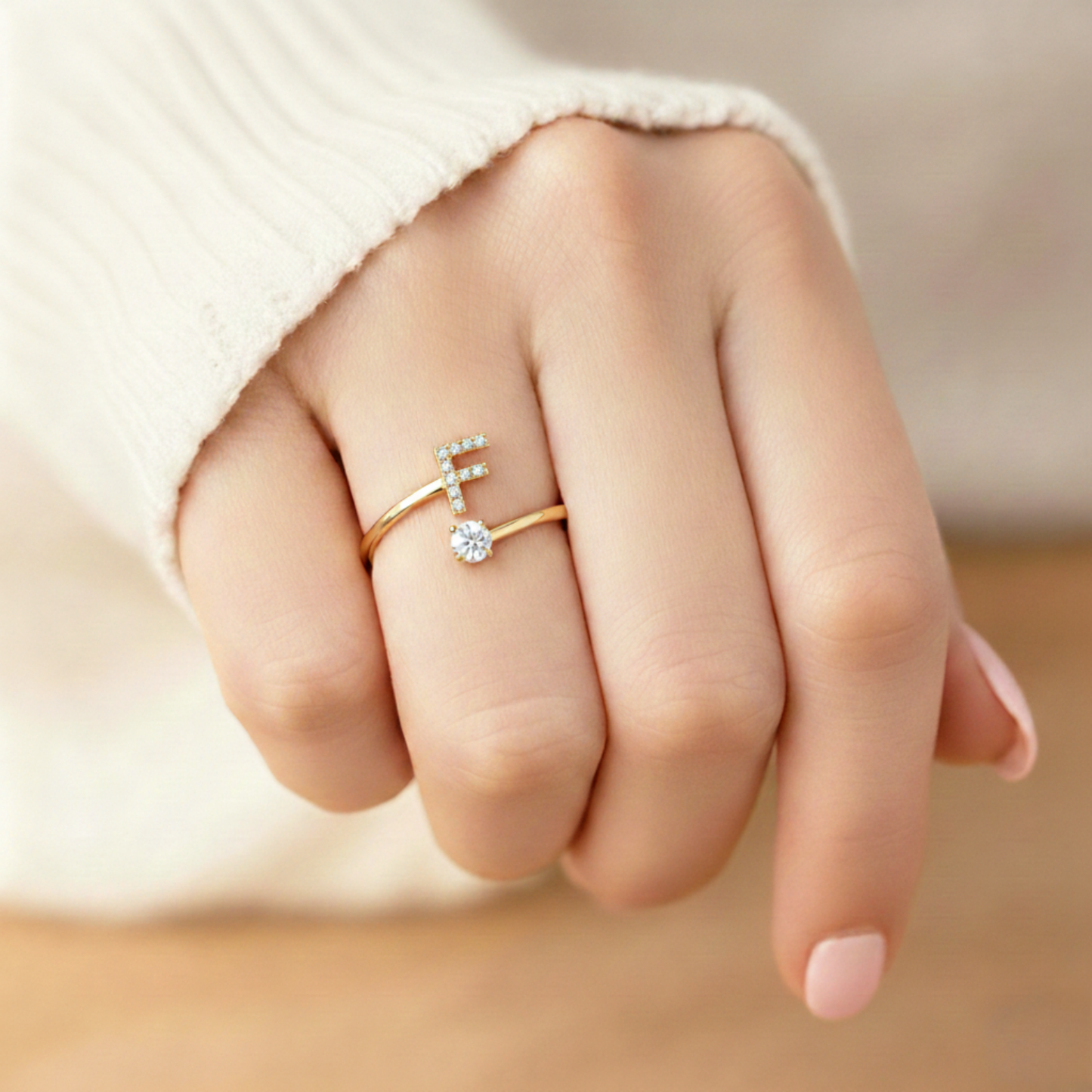 Adjustable Initial Ring "Classic" with card message & gift box