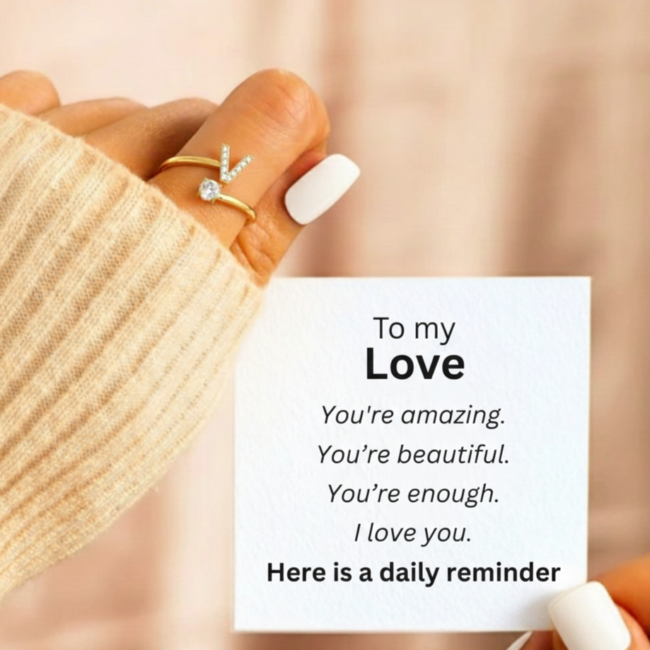 Adjustable Initial Ring "Classic" with card message & gift box