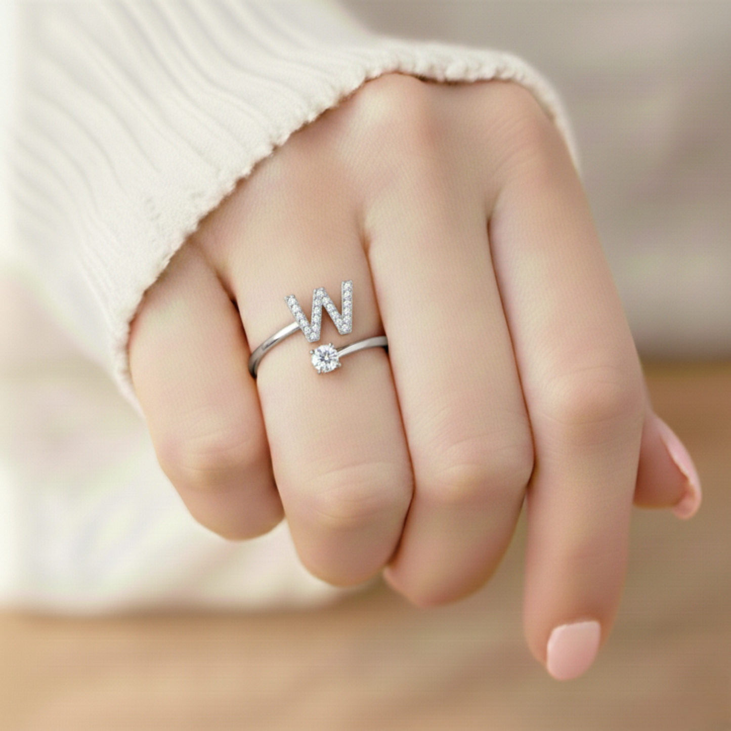Adjustable Initial Ring "Classic" with card message & gift box
