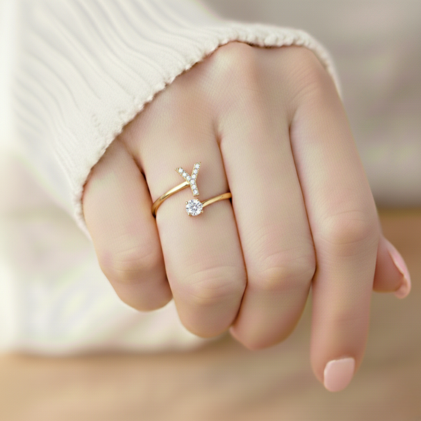 Adjustable Initial Ring "Classic" with card message & gift box