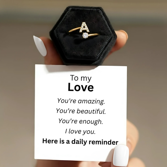 Adjustable Initial Ring "Classic" with card message & gift box