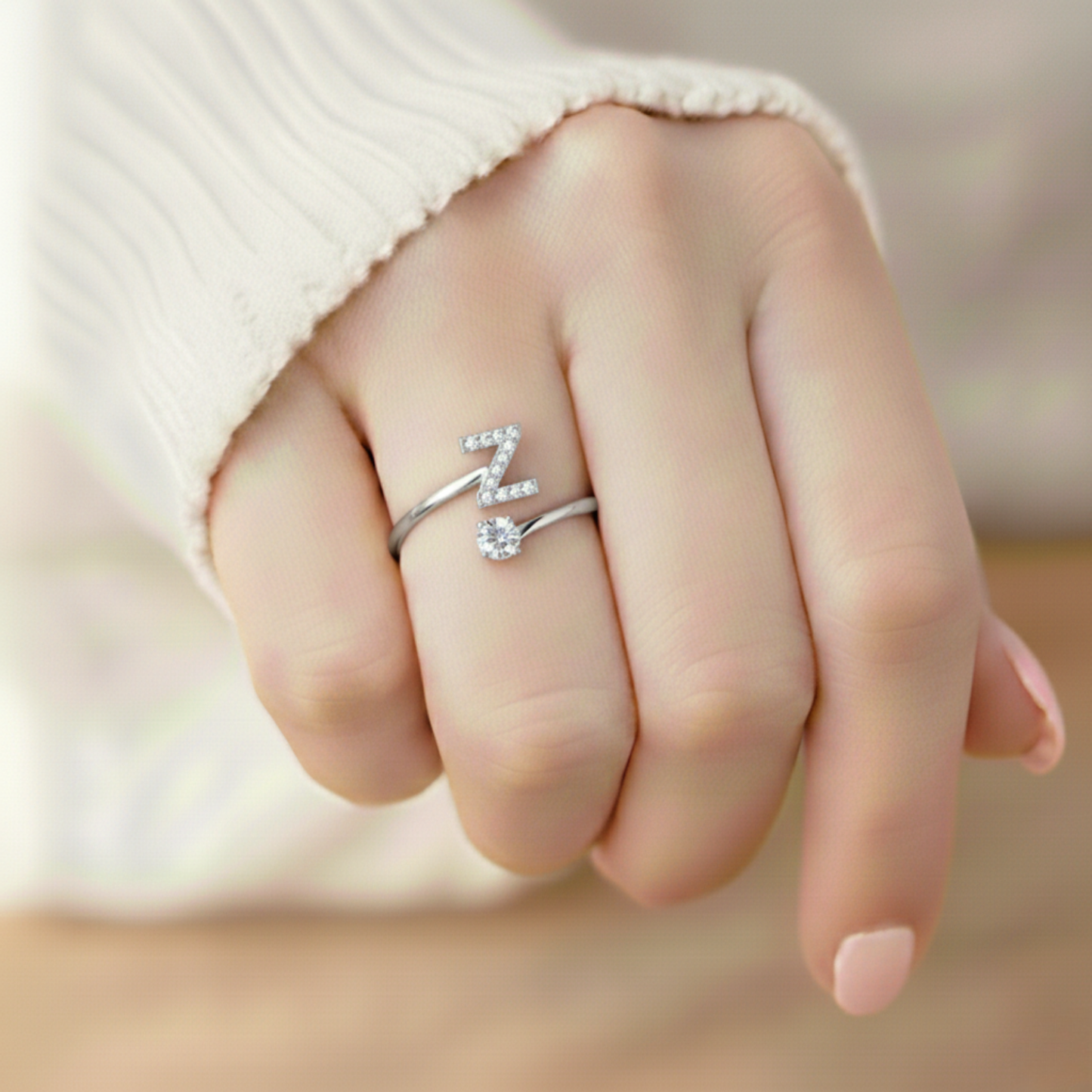 Adjustable Initial Ring "Classic" with card message & gift box