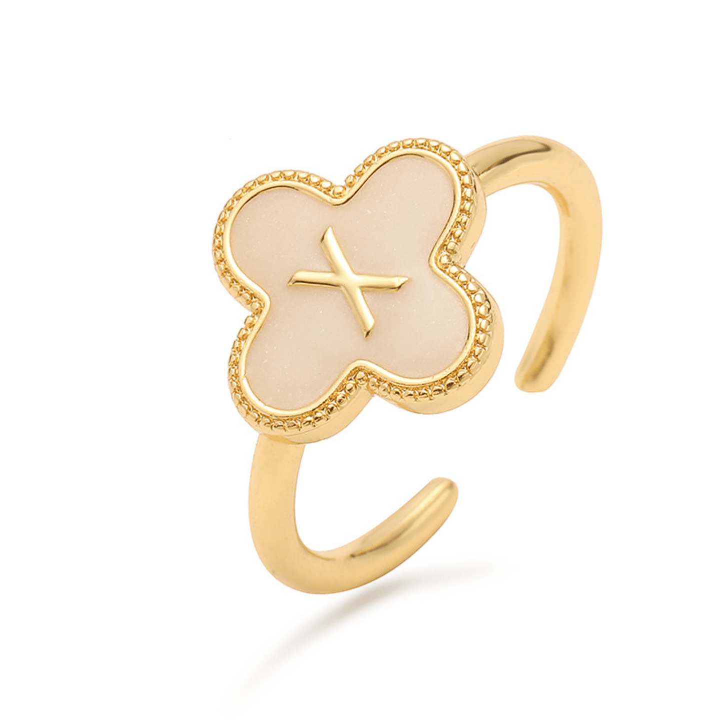 RICCARDI - BAGUE AJUSTABLE "Initial Charm Clover Ring" - Riccardi