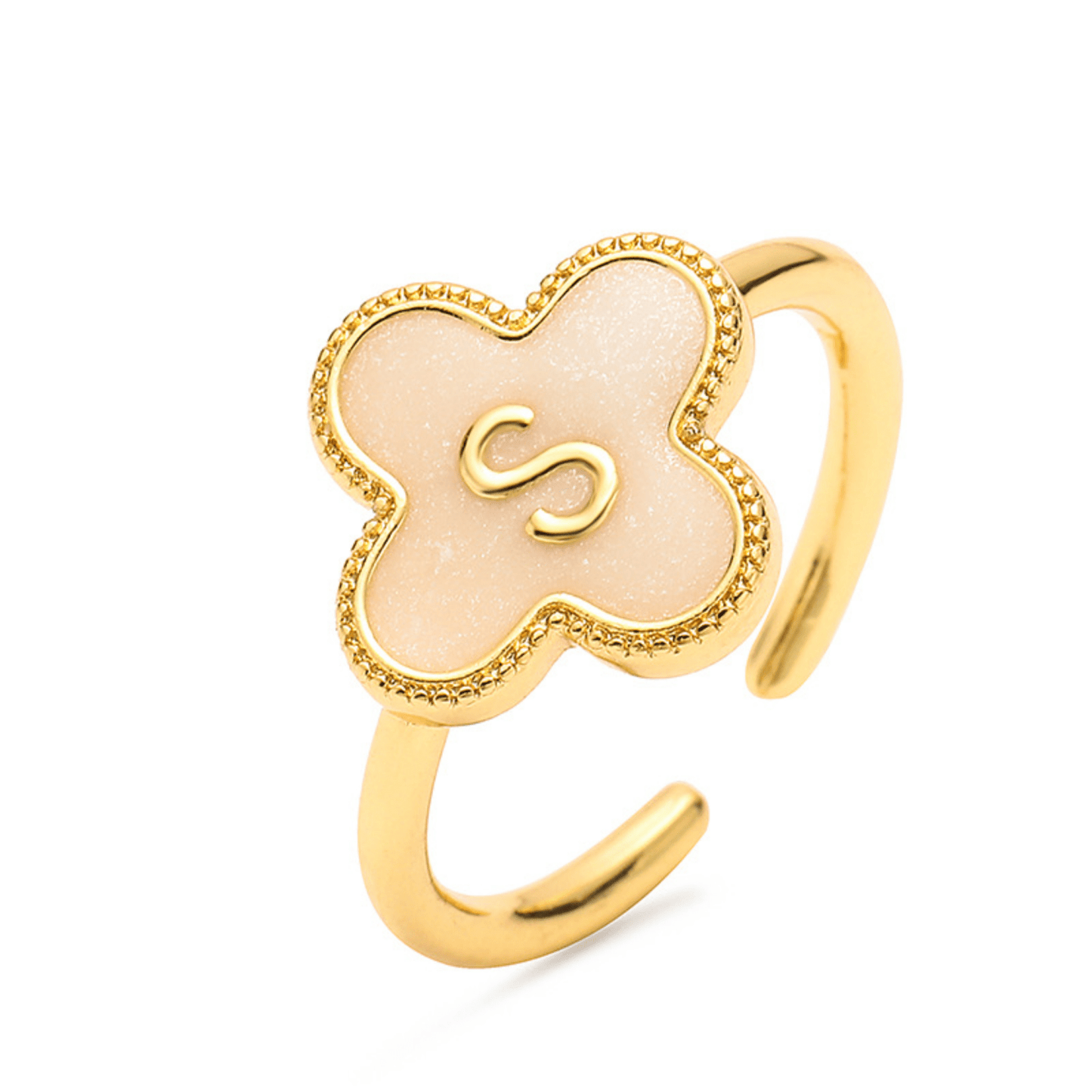 RICCARDI - BAGUE AJUSTABLE "Initial Charm Clover Ring" - Riccardi