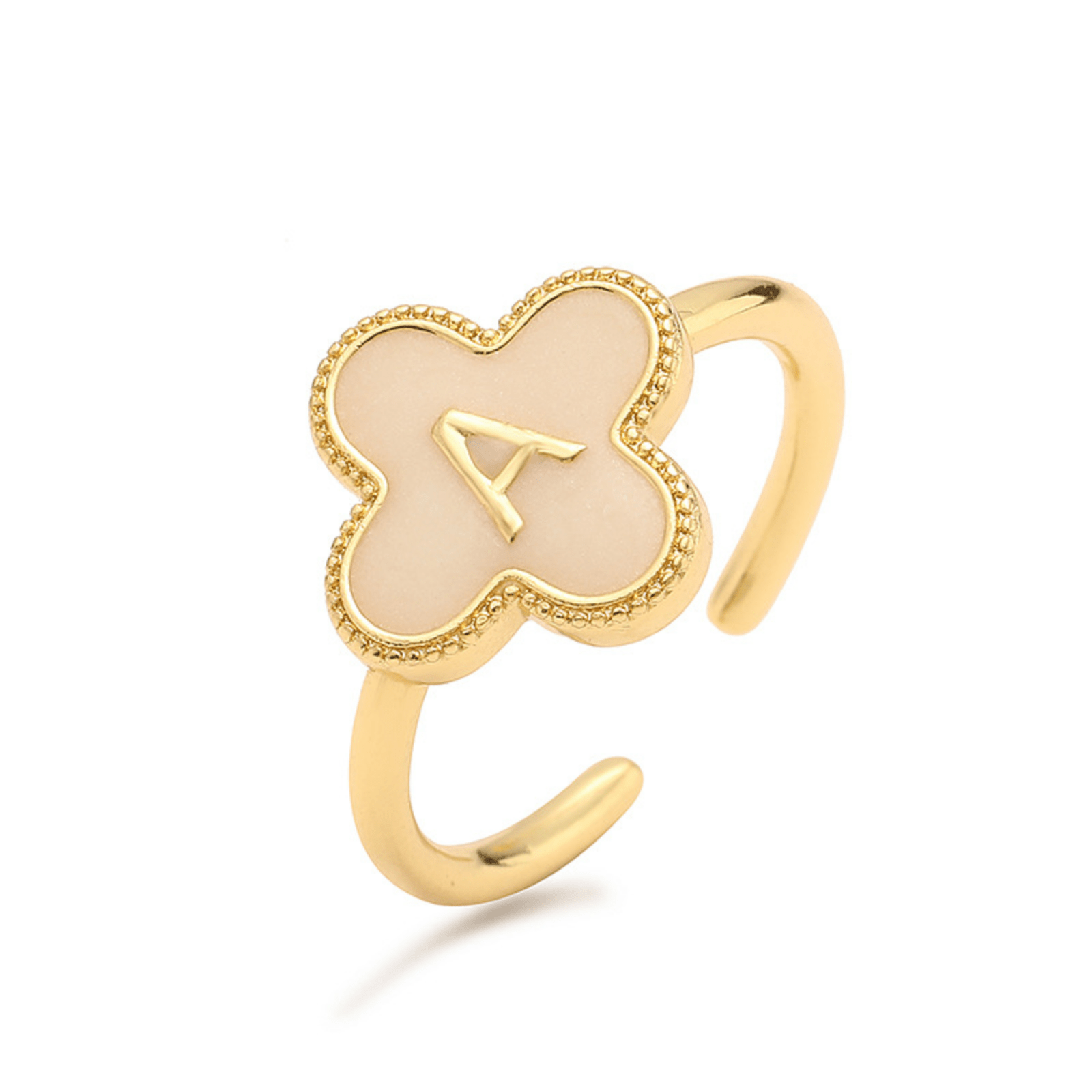 RICCARDI - BAGUE AJUSTABLE "Initial Charm Clover Ring" - Riccardi