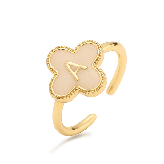 RICCARDI - BAGUE AJUSTABLE "Initial Charm Clover Ring" - Riccardi