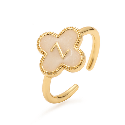 RICCARDI - BAGUE AJUSTABLE "Initial Charm Clover Ring" - Riccardi