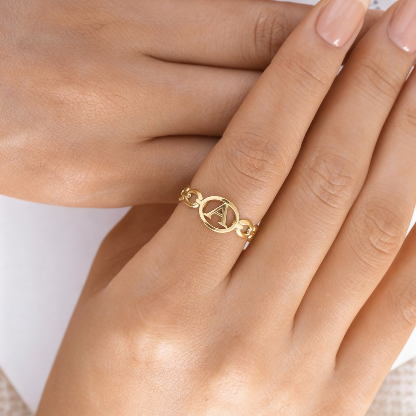 Adjustable Initial Ring "Linked Circle"