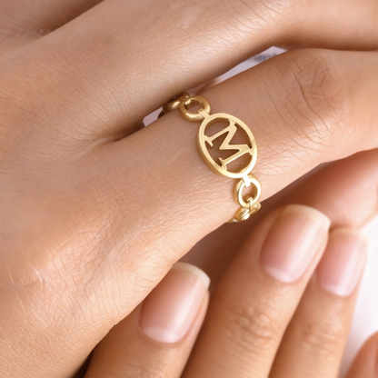 Adjustable Initial Ring "Linked Circle"
