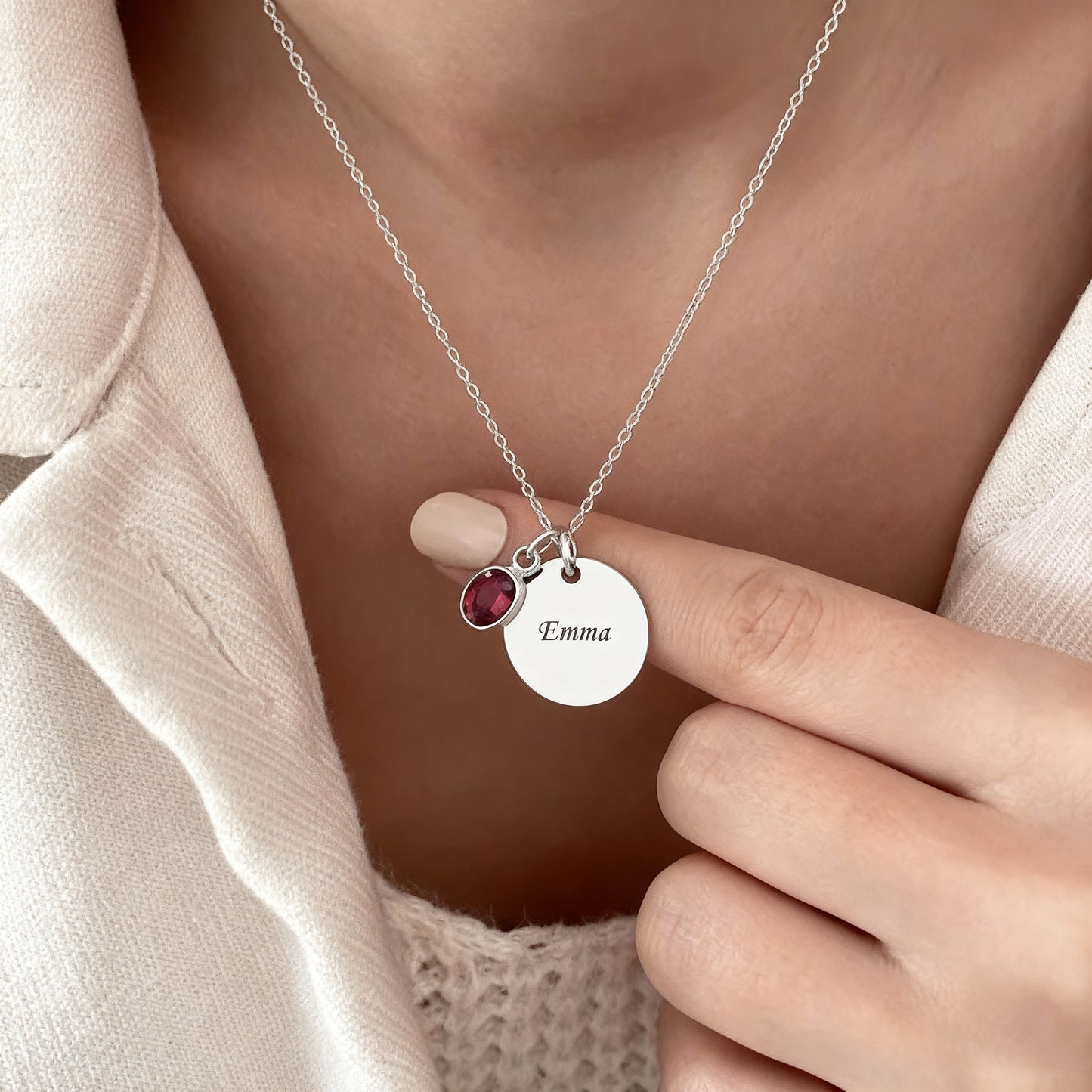 Engraved Necklace "Birthstone Disc"